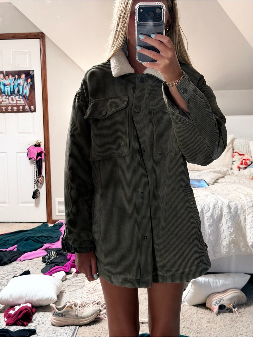 26 International Olive Corduroy Sherpa Collar Utility Jacket